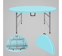 YCVAWEOD Mesa de Picnic Plegable Redonda portátil con asa, Capacidad de 300 kg, Mesa para Acampar al Aire Libre, Soporte de Metal, Ideal para Barbacoa, jardín, Uso doméstico (Azul 136 x 74 cm) LWX