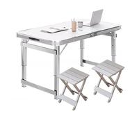 YCVAWEOD Mesa y sillas de Campamento Plegable Tabla de Aluminio al Aire Libre 47.2''l x 23.6'''W Desk Ajustable de Altura para Acampar con 2 sillas Plegables LWX