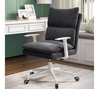 YCVAWEOD Silla de Oficina Altura Ajustable Medio Espalda Silla de computadora de computadora giratoria para el Estudio de Estudio en el hogar y Sala de Estar Elegante Tela de Lino Gris LWX