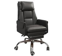 YCVAWEOD Silla de Oficina: Silla de Escritorio de Cuero PU Ajustable con cómodo Giro, reposapiés retráctil, función de inclinación y Ruedas - Negro LWX