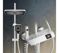 YCVAWEOD Sistema de Ducha termostática con Pantalla LED 4 en 1 Set de la batidora de Ahorro de Agua Ducha (3 Tipos de Jet) ABS Rain Shower Bidet Bidet Bol y bañera-Elegante Acabado Blanco LWX