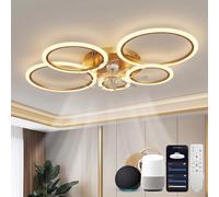 ycwdcz Lampara Ventilador Techo Led Compatible con Alexa, Google Assistant, Anillo Ventiladores de Techo con Luz Silencioso, Regulable, 6 Velocidades, Motor DC, Modo Verano/Invierno