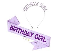 YCWSSB Birthday Girl Sash Set mit Haarreif, birthday sash für Girls Damen, Lila Crack Design, hunte birthday decorations für Party, happy birthday sash & geburtstagskrone erwachsene