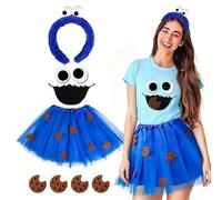 YCWSSB Juego De 5 Disfraces De Monstruo Azul Para Carnaval, Incluye Diadema, Falda Tutú, Pegatinas Para Ojos Y Boca, Diseño De Galletas Decoración Para Fiesta Temática Mujer