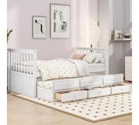 YCYDHDM Cama individual de 90 x 200 cm con cama nido y 3 cajones, cama de madera con somier, cama de almacenamiento para dormitorio y habitación de invitados, estructura de madera maciza, sin colchón,