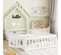 YCYDHDM Cama infantil Montessori de 90 x 200 cm con protección anticaída y somier, cama con puertas, cama para habitación infantil, estructura de madera de pino, sin colchón, color blanco