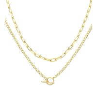 YCYUYK Collar de capas de hip hop para niñas, cadena cubana metálica dorada y eslabones de clip, gargantilla geométrica con hebilla OT, símbolo de Navidad del día de San Valentín