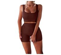 YCZCO Seamless - Conjunto de yoga para mujer de 2 piezas, sujetador deportivo y leggings de cintura alta, conjunto de ropa atlética y gimnasio, talla M, color marrón