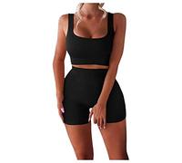 YCZCO Seamless - Conjunto de yoga para mujer de 2 piezas, sujetador deportivo y leggings de cintura alta, conjunto de ropa deportiva, talla M, color negro