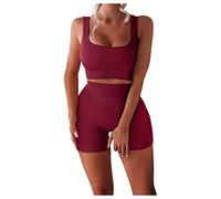 YCZCO Seamless - Conjunto de yoga para mujer de 2 piezas, sujetador deportivo y leggings de cintura alta, conjunto de ropa deportiva, talla S, color rojo