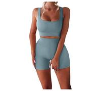 YCZCO Seamless - Conjunto de yoga para mujer de 2 piezas, sujetador deportivo y leggings de cintura alta, conjuntos de chándal Athletic Gym Sportswear ropa Set XL azul