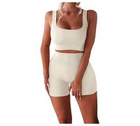 YCZCO Seamless - Conjunto de yoga para mujer de 2 piezas, sujetador deportivo y leggings de cintura alta, conjuntos de chándal Athletic Gym Sportswear ropa Set S Beige