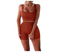 YCZCO Seamless - Conjunto de yoga para mujer de 2 piezas, sujetador deportivo y leggings de cintura alta, conjuntos de chándal atlético, gimnasio, ropa deportiva, juego M, color café