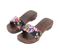 YCZHD Mujeres Zapatilla,Japonés Tradicional Geta Madera Zuecos Zapatos,Arrastre de una Palabra Japonés Antideslizante Madera de Ligera Sensación Casuales Sandalias(Size:EU 40,Color:Negro)