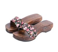 YCZHD Mujeres Zapatilla,Japonés Tradicional Geta Madera Zuecos Zapatos,Arrastre de una Palabra Japonés Antideslizante Madera de Ligera Sensación Casuales Sandalias(Size:EU 39,Color:Black+1)