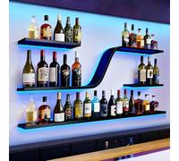 YDEHUEAD Botellero de Pared 3 Niveles con Luz LED, Expositor de Vino Flotante con Estructura Ondeada de Hierro Forjado, Almacenamiento Moderno para Bar, Cocina, Restaurante (150 * 20 * 80cm)