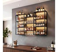 YDEHUEAD Botellero de Pared con Luces LED, Estante de Vino Montado de Hierro Forjado, Expositor Flotante Multifuncional de 4 Niveles para Barra y Casa, 120/150/180cm (150cm)