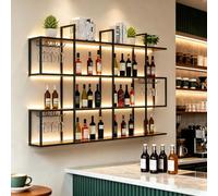 YDEHUEAD Botellero de Pared con luz led, 4 Niveles Moderno botellero de Metal con portavasos de y Separador, Flotante para Vino exhibición, de hogar Restaurante Bares (180cm)