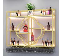 YDEHUEAD Botellero Pared, 3 Plantas Estante Metal para Barra Pared, Soporte Almacenamiento con Soporte para Vasos, con portavasos, para Cocina Comedor, Decoración de Restaurantes (Gold, 100cm)