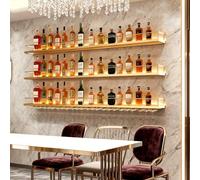 YDEHUEAD Estante de Vino montado en la Pared con luz, Barra Flotante Estante de Exhibición de Botellas de Vino con Soporte para Copas de Soporte, Vino de Hierro para El Hogar, Bar (Gold, 160cm)