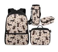 YDFISH Mochila escolar para niñas de 8 a 10 años, mochila escolar para escuela primaria, juego de bolsa de libro 4 en 1 con lonchera, Perro salchicha., Medium