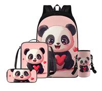 YDFISH Mochila para niñas escolares con fiambrera, bonita mochila escolar para niñas de 10 a 12 años con bolsa de almuerzo, bolsas escolares, Panda, rosa