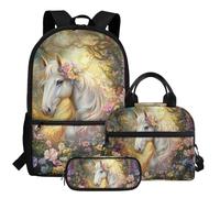 YDFISH Mochilas para niñas escolares con lonchera de tercer grado, bonitas bolsas escolares para jardín de infantes y primaria, Caballo blanco