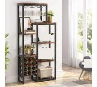 YDHSIKK Almacenamiento en la estande de la Esquina Alta Botellero de Suelo Independiente de 5 Niveles con Espacio for Copas y Vino, marrón rústico, 80 x 30 x 175 cm