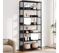YDHSIKK Almacenamiento en la estande de la Esquina Alta Estantería Industrial de 6 Niveles, 80 x 30 x 190 cm, de Metal y MDF, con estantes Abiertos, Color Negro