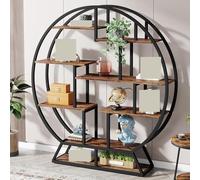 YDHSIKK Almacenamiento en la estande de la Esquina Alta Librería Redonda Industrial de 5 Niveles, 160 cm de Alto, Color marrón rústico