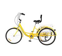 YDHSIKK Bicicleta de Tres Ruedas Triciclo for Adultos de 24 Pulgadas, 7 velocidades, con Respaldo y Canasta