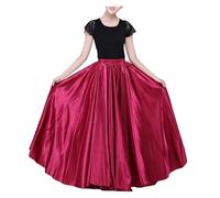 YDHSIKK Falda de Danza del Vientre, Falda Flamenca española SolidGirl, Vestido de satén for Adultos y niños, actuación en el Escenario, 360 Grados(Wine Red,Kids Length 75cm)
