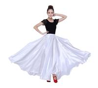YDHSIKK Falda de Danza del Vientre, Falda Flamenca española Vestido de satén Adultos Niños Escenario Actuación 360 Grados(White,Kids Length 75cm)