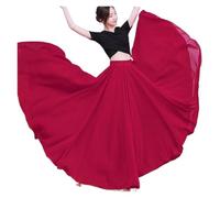 YDHSIKK Falda de Danza del Vientre, Falda Plisada de 720 Grados de Color sólido de Cintura Alta de Gasa Falda Larga de actuación en el Escenario Grande(Burgundy,M Length 90cm)