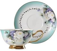 YDHSIKK Juegos de tazas y platillos Tazas de té florales de 7.5 oz con borde dorado y cuchara, taza de café de cerámica for regalo de fiesta o boda.