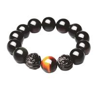 YDHSIKK pulseras Obsidiana natural de ojo de arcoíris, cristal dorado, ahuyentador de malos espíritus, talismán de prosperidad, obsidiana, 14 mm(Obsidian-14mm)