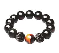 YDHSIKK pulseras Obsidiana natural de ojo de arcoíris, cristal dorado, ahuyentador de malos espíritus, talismán de prosperidad, obsidiana, 14 mm(Gold Obsidian-14mm)