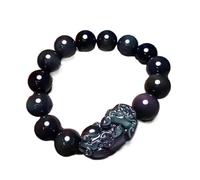 YDHSIKK pulseras Piyao de energía de piedra preciosa natural ajustable que aleja los malos espíritus for mujeres y hombres, 14 mm(Black-12mm)
