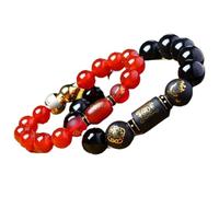 YDHSIKK pulseras Pulsera con 12 animales del zodíaco, amuleto de Reiki, pulsera de la suerte for protegerse del mal.(Sheep-Black 14mm)