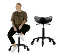 YDHSIKK Taburetes Taburete Tipo Silla de Montar Negro, Altura Ajustable 39-53 cm con Ruedas giratorias