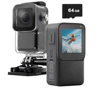ydi Cámara Deportiva 5K/30FPS, Cámara de Pulgar para Vlogs, Cámara de Acción Subacuática con EIS, WiFi, Pantalla Táctil, Tarjeta de 64GB y Kits de Accesorios