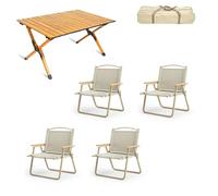 YDkjwjw Mesa y Sillas de Camping Portátiles de 5 Piezas, Mesa Plegable de Aluminio para Mochileros de Picnic Enrollable con Sillas de Jardín Ligeras y Bolsa de Transporte, Fácil de Transportar