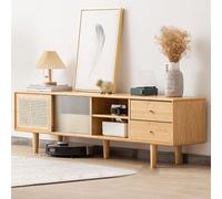 YDkjwjw Mueble de TV de Mediados de Siglo con Diseño de Cajón, Gabinete de Medios de Madera para Televisores Juegos de Entretenimiento TV Consola de Medios