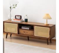 YDkjwjw Soporte de TV de Mediados de Siglo con Cajón, Moderno Gabinete de Consola de Medios de Centro de Entretenimiento de Madera con Estantes Abiertos para Sala de Estar