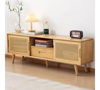 YDkjwjw Soporte de TV de Mediados de Siglo con Cajón, Moderno Gabinete de Consola de Medios de Centro de Entretenimiento de Madera con Estantes Abiertos para Sala de Estar
