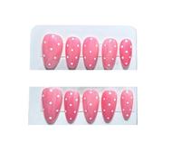 YDMHYLAI Uñas Lindas 10 Uds. De uñas prensadas con almendras, polvo de espejo Aurora, lunares, cromo holográfico, suave, reutilizable, fácil(Pink)