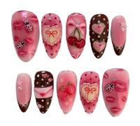 YDMHYLAI Uñas Lindas 24pcs prensa de almendra verde claro en las uñas, arcos de oro perla decoración de diamantes coloridos, conjunto suave reutilizable(Y23)