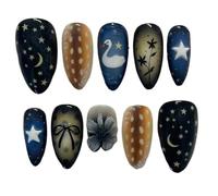 YDMHYLAI Uñas Lindas 24pcs prensa de almendra verde claro en las uñas, arcos de oro perla decoración de diamantes coloridos, conjunto suave reutilizable(Y21)