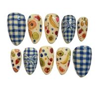 YDMHYLAI Uñas Lindas 24pcs prensa de almendra verde claro en las uñas, arcos de oro perla decoración de diamantes coloridos, conjunto suave reutilizable(Y18)