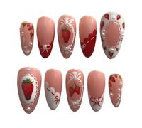 YDMHYLAI Uñas Lindas 24pcs prensa de almendra verde claro en las uñas, arcos de oro perla decoración de diamantes coloridos, conjunto suave reutilizable(Y8)